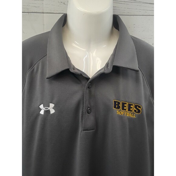 Under Armour Heatgear Polo Shirt Gray Sz 2XL Bees Softball Loose Embriodered - Picture 2 of 11